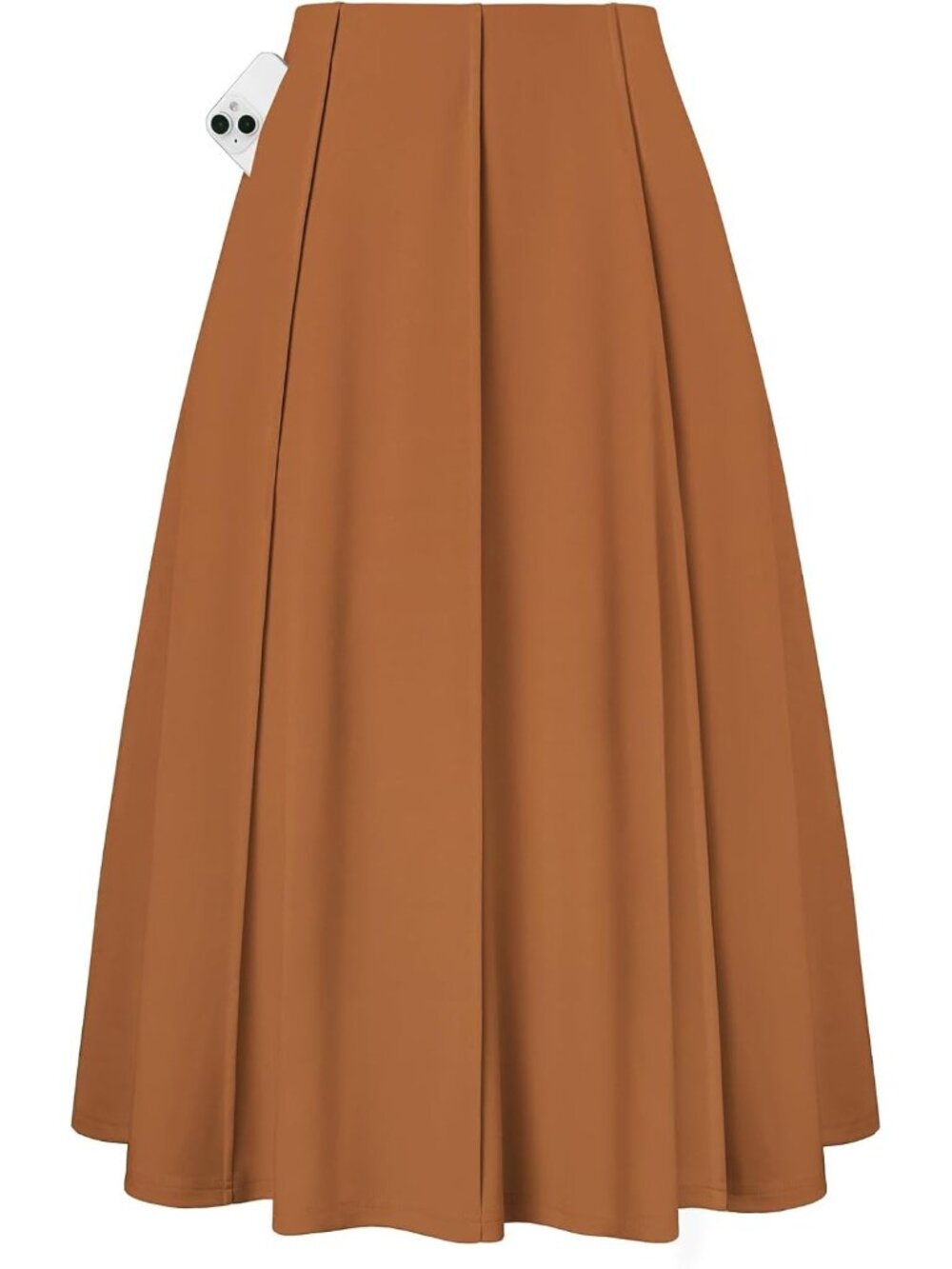 Women's Light Brown Panel-pleated High-waisted Side Pockets A Line Flowy Skirt